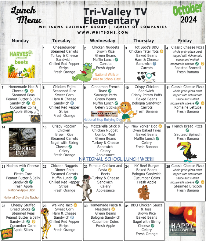 Elementary Lunch Menu- October 2024